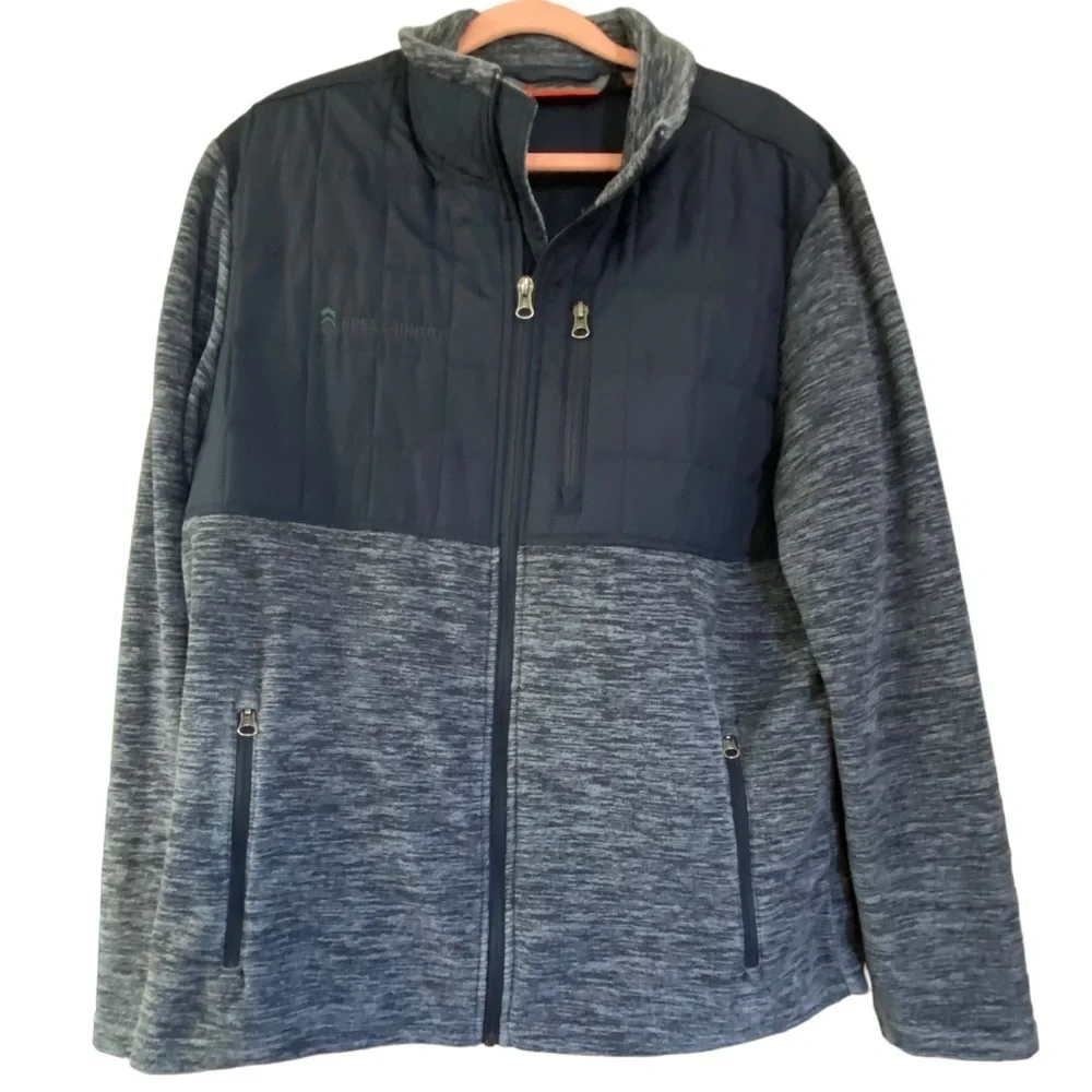 Free Country Fleece Lined Zipper Jacket Black Grey Men’s Medium 38-40